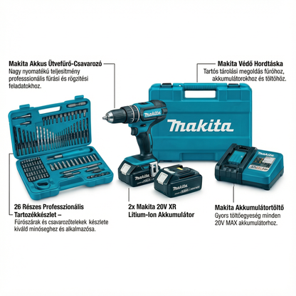 MKT Akkus fúrócsavarozó - Teljes Készlet + 2 Akkumulátor + 26 Tartozék