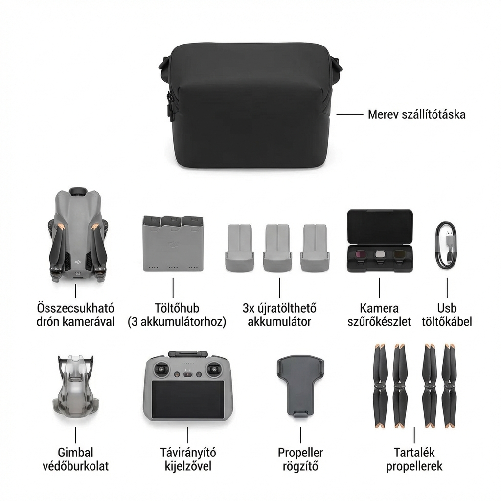 DJl Prémium Drón 4K Kamerával | Kijelzős Távirányítóval és 2 Akkumulátorral